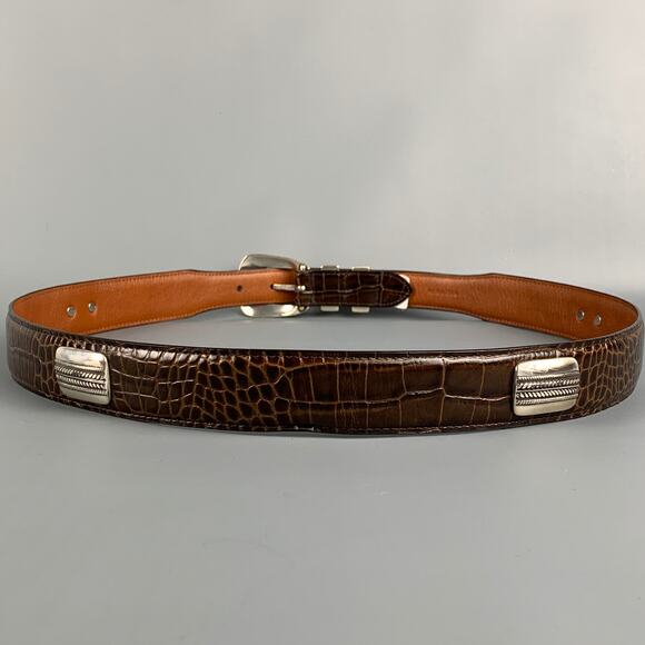 JOHNSTON & MURPHY Size 40 Brown Embossed Leather Belt - Picture 3 of 5